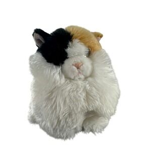 Aurora Calico Cat Plush 7 Inch White Black Orange Fluffy Round Stuffed Animal